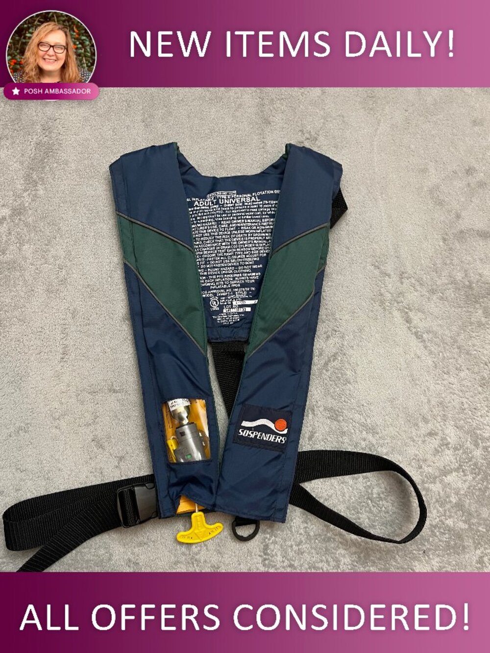Sospenders Recreational Inflatable Type III PFD Adult Universal C02 Manual